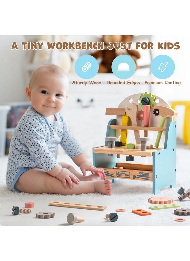 ROBUD Mini Wooden Play Tool Workbench Set for Kids Toddlers - Construction Toys Gift for 18 Months 2 3 4 5 Years Old Boys Girls