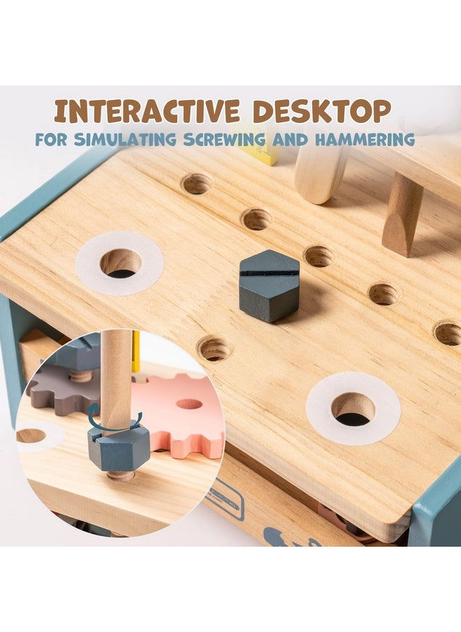 ROBUD Mini Wooden Play Tool Workbench Set for Kids Toddlers - Construction Toys Gift for 18 Months 2 3 4 5 Years Old Boys Girls