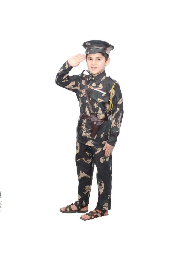 Kaku Fancy Dresses Polyester National Hero Indian Soldier Military Costume -Green, 2-3 Years, For Boys & Girls