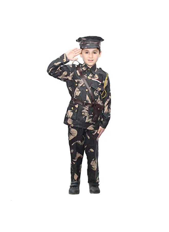 Kaku Fancy Dresses Polyester National Hero Indian Soldier Military Costume -Green, 2-3 Years, For Boys & Girls