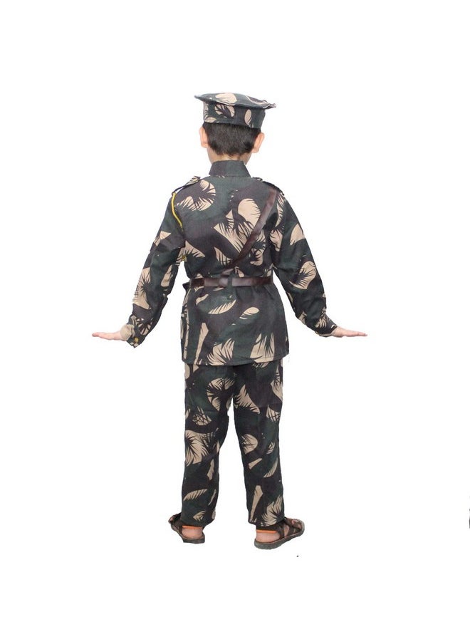 Kaku Fancy Dresses Polyester National Hero Indian Soldier Military Costume -Green, 2-3 Years, For Boys & Girls
