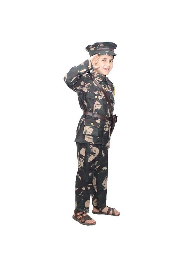 Kaku Fancy Dresses Polyester National Hero Indian Soldier Military Costume -Green, 2-3 Years, For Boys & Girls