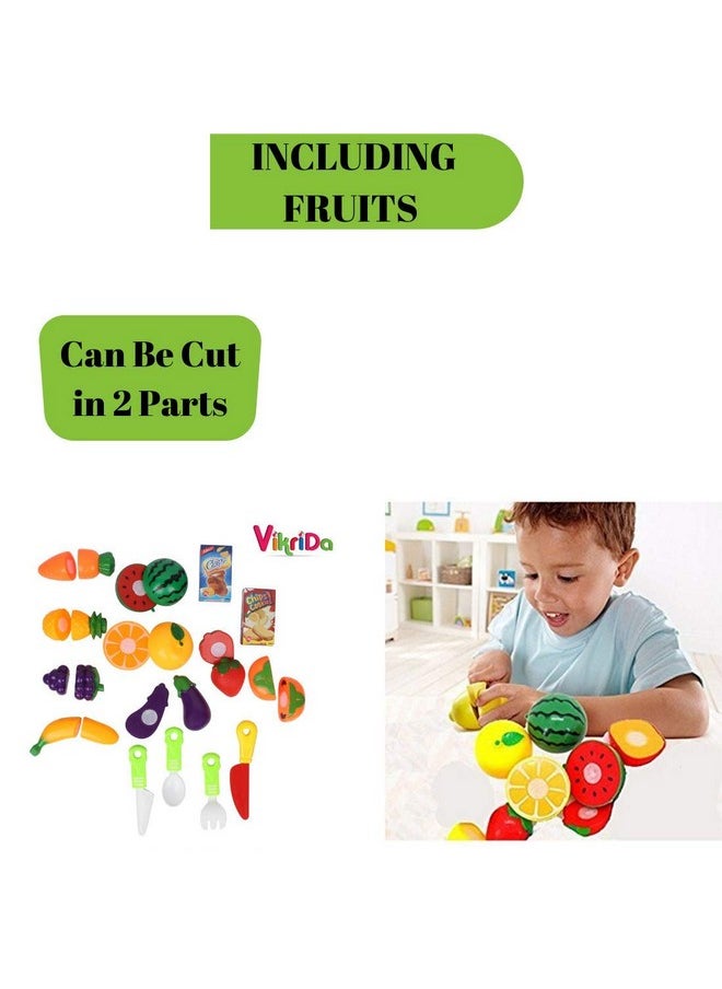 VikriDA Great Funny 37Pcs Fruit Game Toy for Kids Realistic Sliceable Fruits Cutting Play Toy