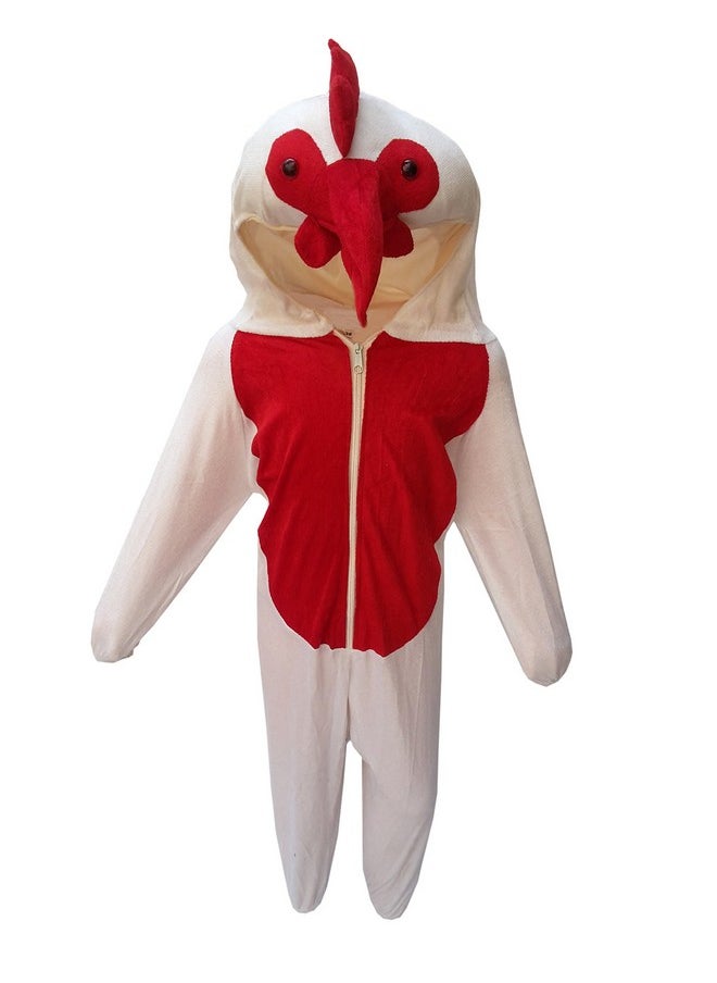 Kaku Fancy Dresses Fleece Cock Bird Costume For Kids - White & Red, 5-6 Years | Animal Fancy Dress For Boys & Girls