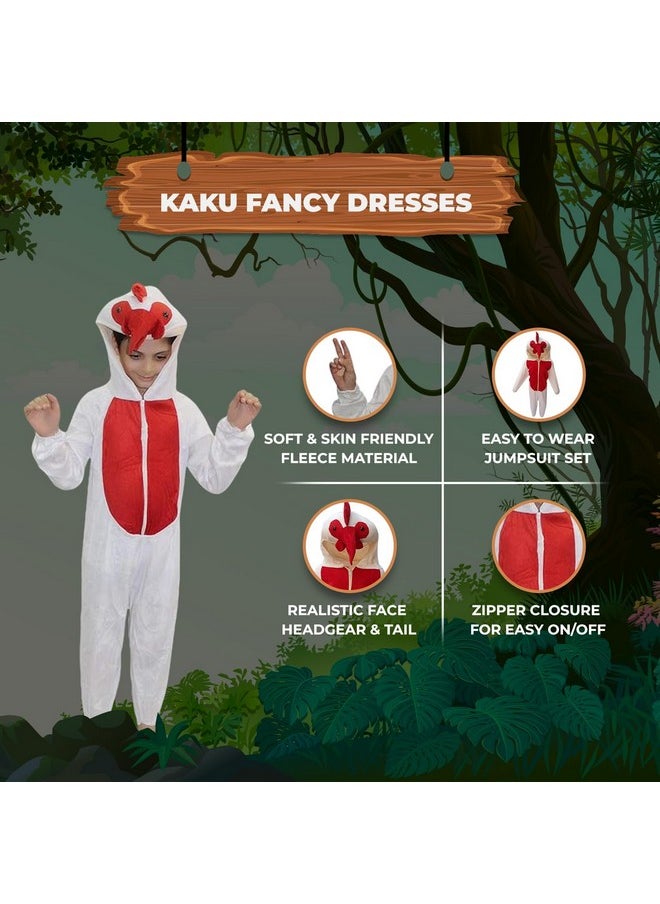 Kaku Fancy Dresses Fleece Cock Bird Costume For Kids - White & Red, 5-6 Years | Animal Fancy Dress For Boys & Girls