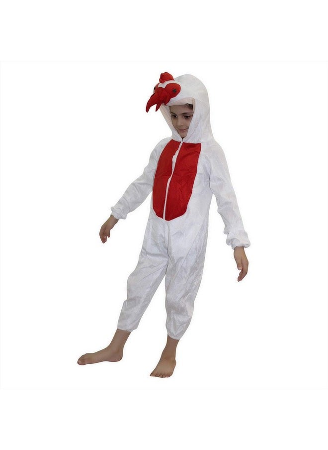 Kaku Fancy Dresses Fleece Cock Bird Costume For Kids - White & Red, 5-6 Years | Animal Fancy Dress For Boys & Girls