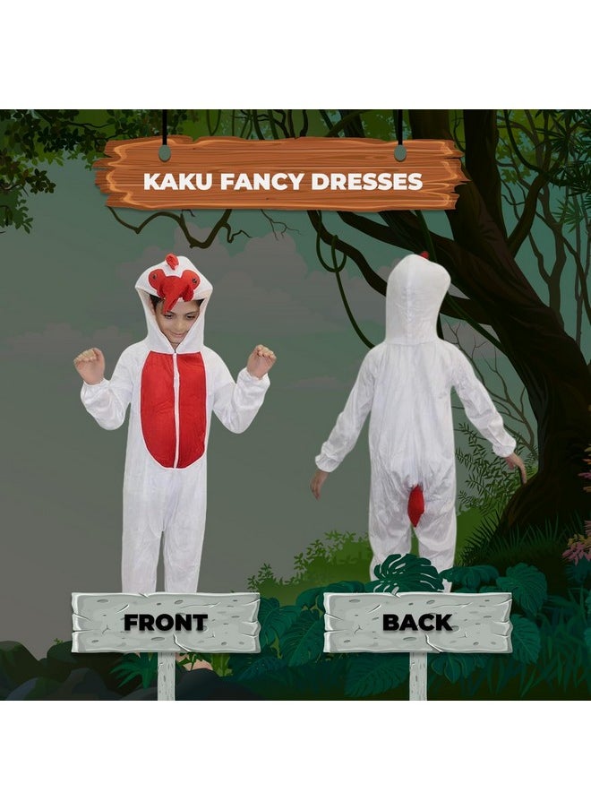 Kaku Fancy Dresses Fleece Cock Bird Costume For Kids - White & Red, 5-6 Years | Animal Fancy Dress For Boys & Girls
