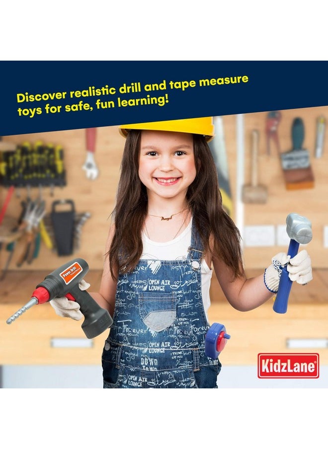 Kidzlane Tool Set for Toddlers & Kids | 20pcs Toy Tools with Electronic Cordless Drill and Tool Box | Play Tool Kit for Kids & Toddler Boys & Girls | Kids Tool Kit 19 Pieces | Kids Tool Box