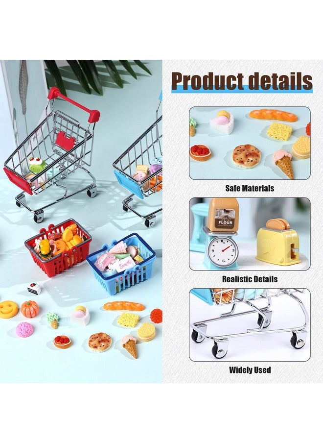 Shindel 173PCS Mini Shopping Cart Pretend Play Set, Supermarket Metal Handcart Toys Miniature Food Drink for Gift Birthday Boys Girls