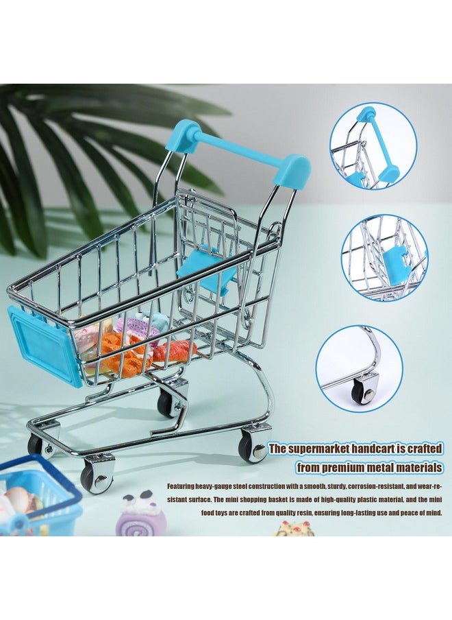 Shindel 173PCS Mini Shopping Cart Pretend Play Set, Supermarket Metal Handcart Toys Miniature Food Drink for Gift Birthday Boys Girls