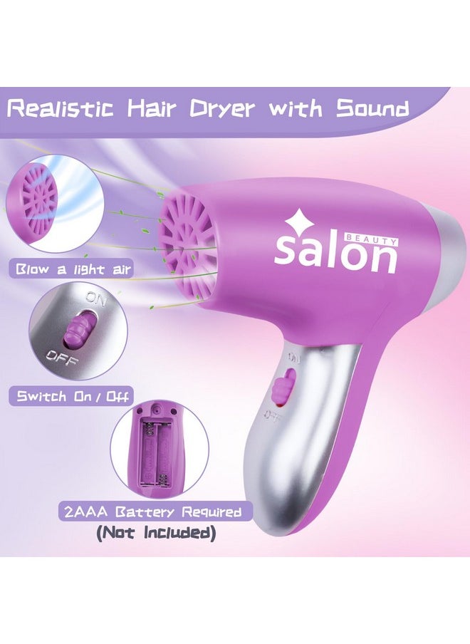 Gifts2U Hair Salon Toys for Girls, 26 Pcs Realistic Girl Beauty Salon Playset Hair Styling Set with Blow Dryer, Barber Costume Apron, Scissors and Stylist Accessories.