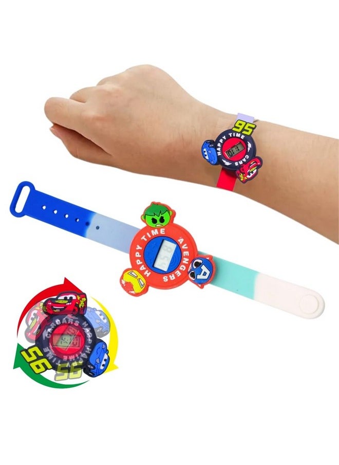 PLUSPOINT Kids Cartoon Wrist Band for Boys and Girls Spinning Band Cute Cartoon Bracelet Wrist Band with Spinning Digital Watch, Great Birthday Gift Toys for Kids Return Gift for Kids