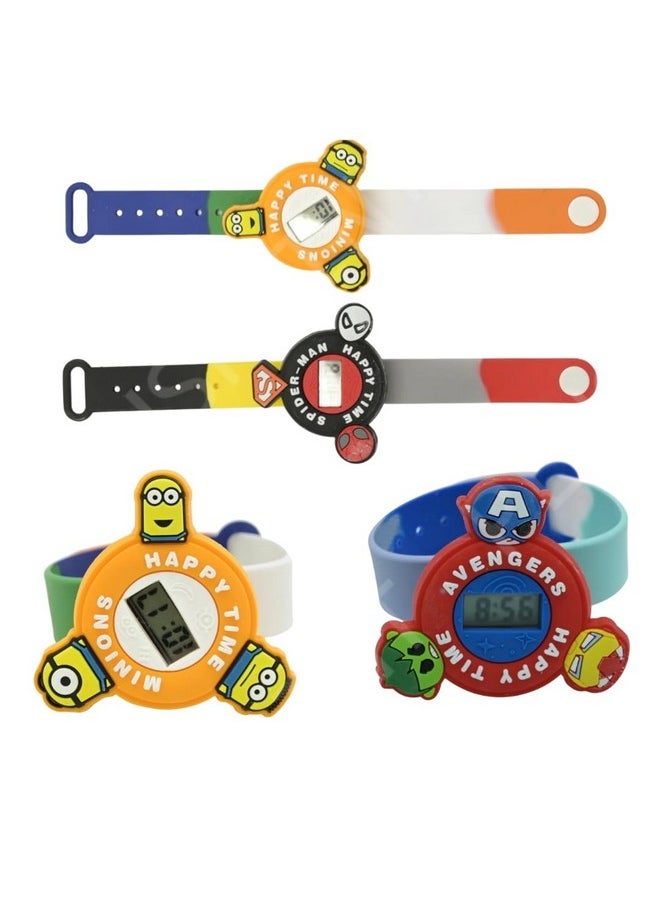 PLUSPOINT Kids Cartoon Wrist Band for Boys and Girls Spinning Band Cute Cartoon Bracelet Wrist Band with Spinning Digital Watch, Great Birthday Gift Toys for Kids Return Gift for Kids