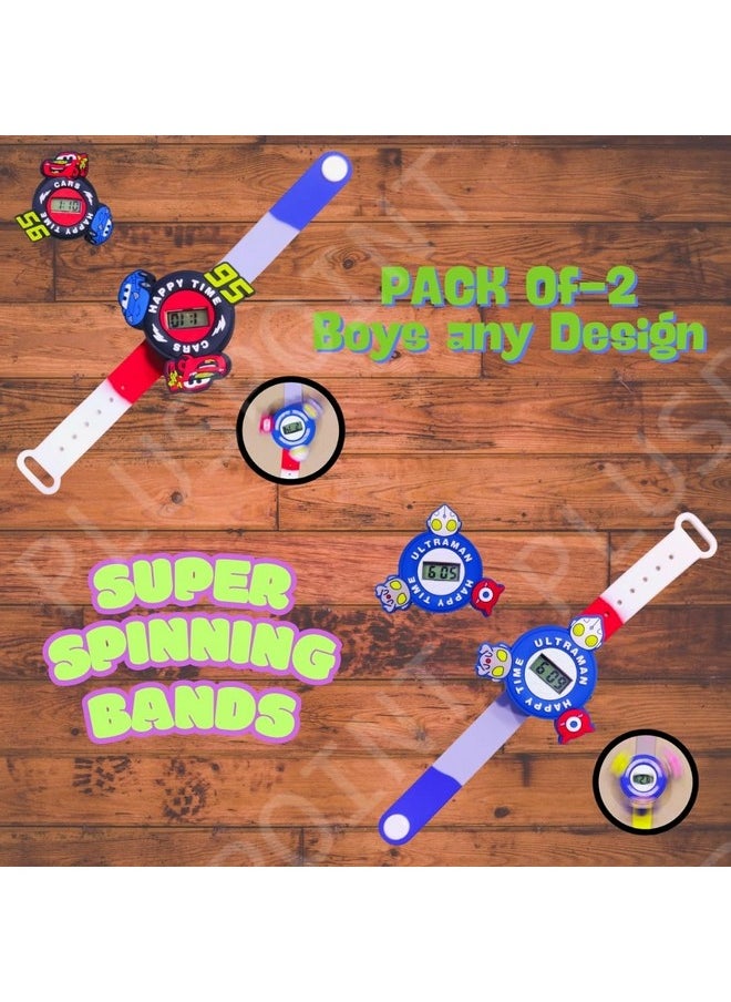 PLUSPOINT Kids Cartoon Wrist Band for Boys and Girls Spinning Band Cute Cartoon Bracelet Wrist Band with Spinning Digital Watch, Great Birthday Gift Toys for Kids Return Gift for Kids