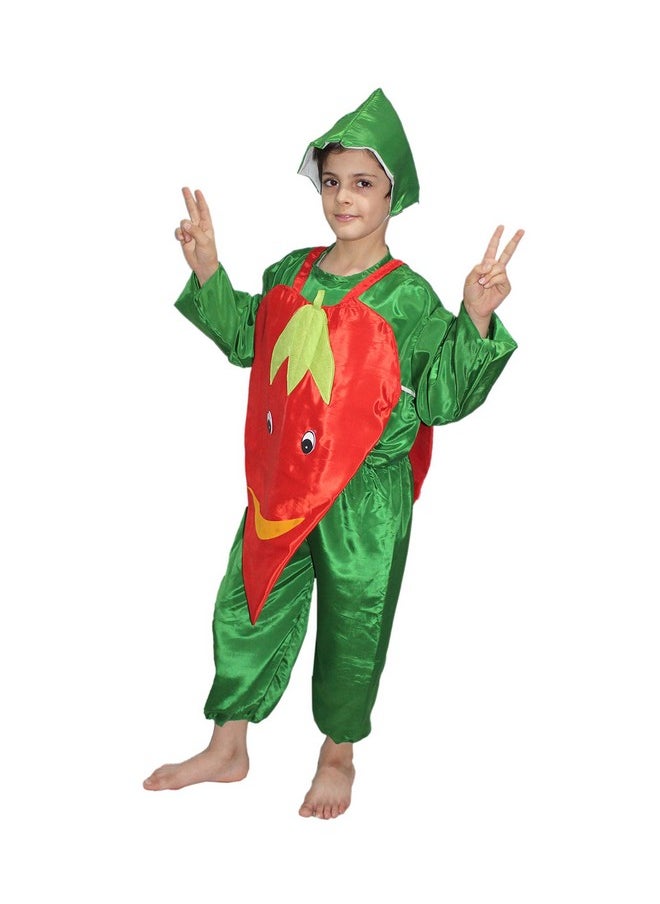 Kaku Fancy Dresses Polyester Red Chilly Vegetables Costume -Red & Green, 3-4 Years, for Boys & Girls