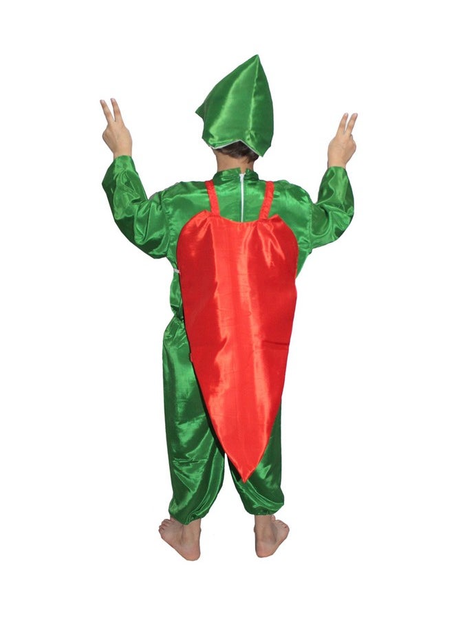Kaku Fancy Dresses Polyester Red Chilly Vegetables Costume -Red & Green, 3-4 Years, for Boys & Girls