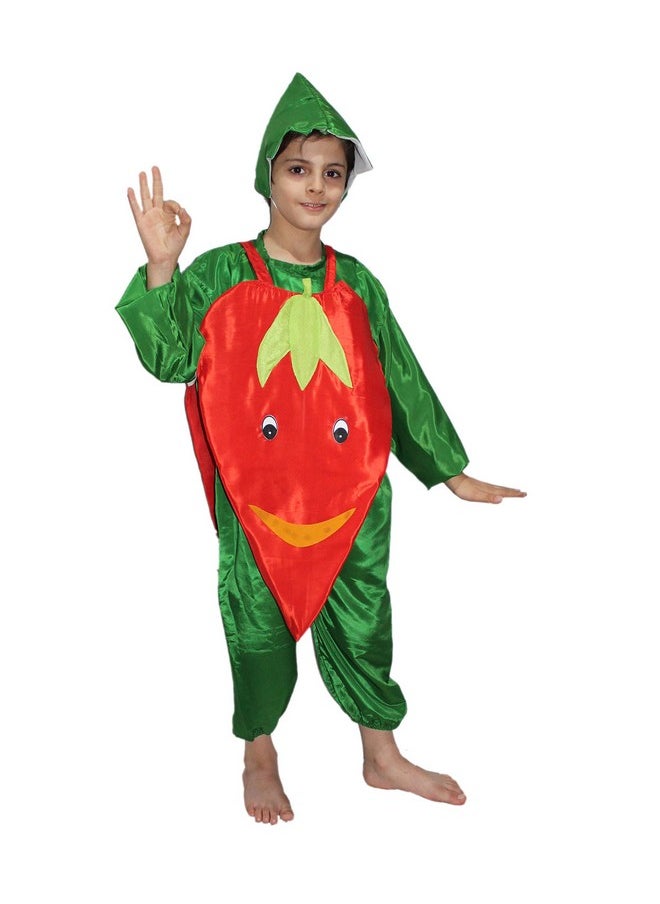 Kaku Fancy Dresses Polyester Red Chilly Vegetables Costume -Red & Green, 3-4 Years, for Boys & Girls