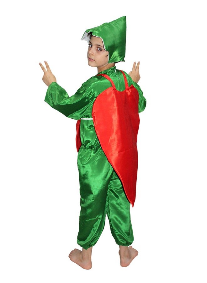 Kaku Fancy Dresses Polyester Red Chilly Vegetables Costume -Red & Green, 3-4 Years, for Boys & Girls