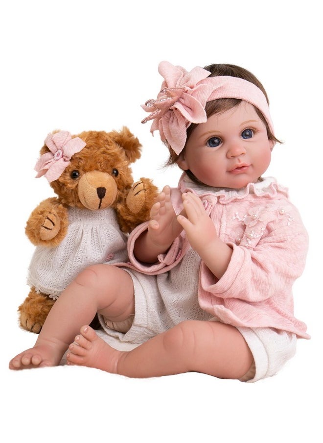 Aori Reborn Baby Dolls - 22 inch Lifelike Realistic Baby Girl Doll with Feeding Toy Accessories for Kids 3+