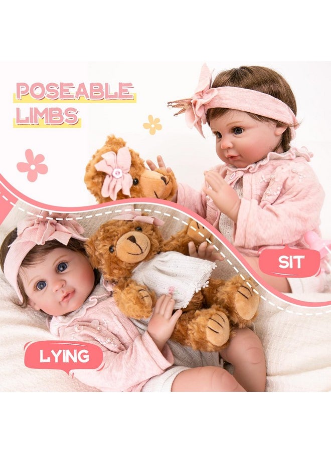 Aori Reborn Baby Dolls - 22 inch Lifelike Realistic Baby Girl Doll with Feeding Toy Accessories for Kids 3+