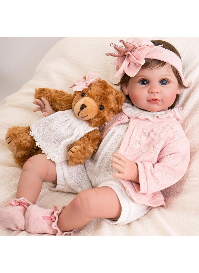 Aori Reborn Baby Dolls - 22 inch Lifelike Realistic Baby Girl Doll with Feeding Toy Accessories for Kids 3+
