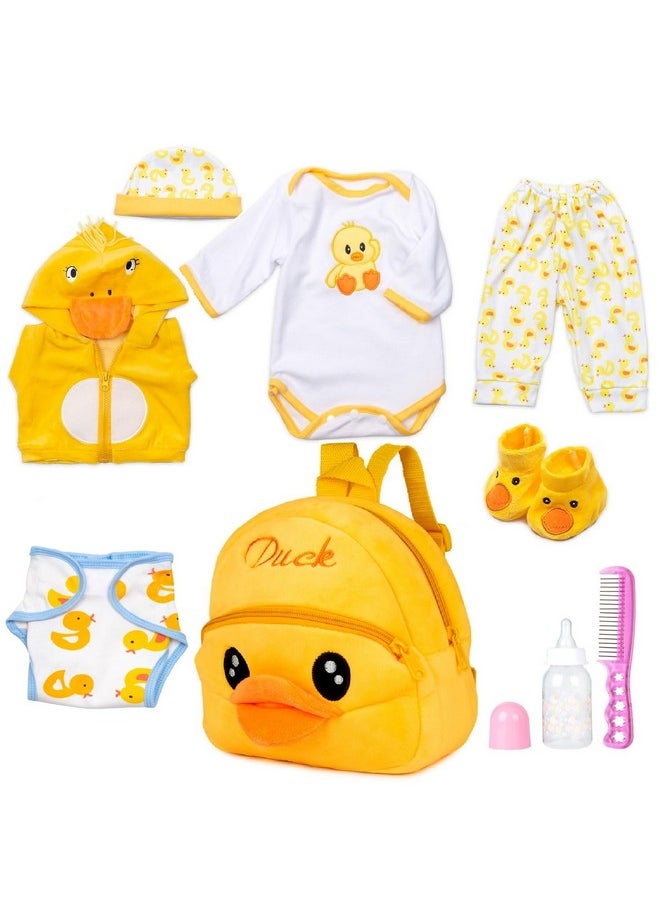 PEDOLLTREE Reborn Baby Dolls Clothes Accessories Yellow Duck 9pcs Set with Backpack Diaper for 17-22 Inch Reborn Doll Newborn Girl&Boy