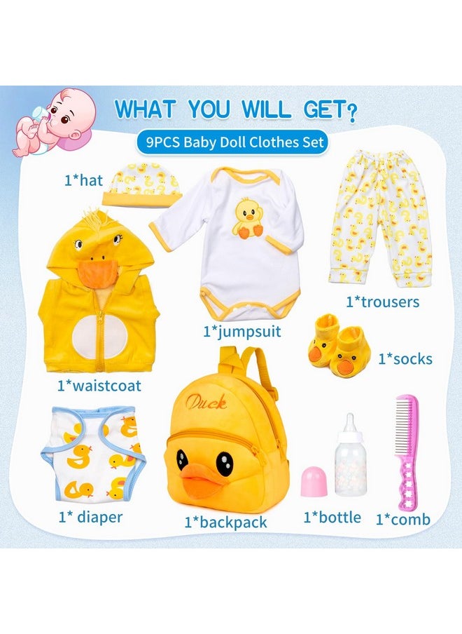 PEDOLLTREE Reborn Baby Dolls Clothes Accessories Yellow Duck 9pcs Set with Backpack Diaper for 17-22 Inch Reborn Doll Newborn Girl&Boy
