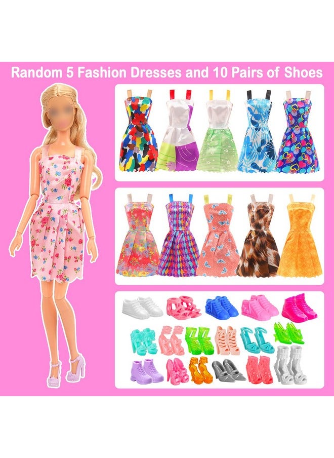 Miunana Lot 37 pcs Random Doll Clothes Shoes Set for 11.5 inch Doll, Includ 5 PCS Boy Doll Clothes + 10 Girl Clothes + 5 Girl Fashion Skirts + 2 Pairs for Boy Shoes + 15 Pairs of Girl Doll Shoes