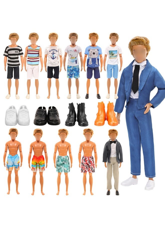 Miunana Lot 37 pcs Random Doll Clothes Shoes Set for 11.5 inch Doll, Includ 5 PCS Boy Doll Clothes + 10 Girl Clothes + 5 Girl Fashion Skirts + 2 Pairs for Boy Shoes + 15 Pairs of Girl Doll Shoes