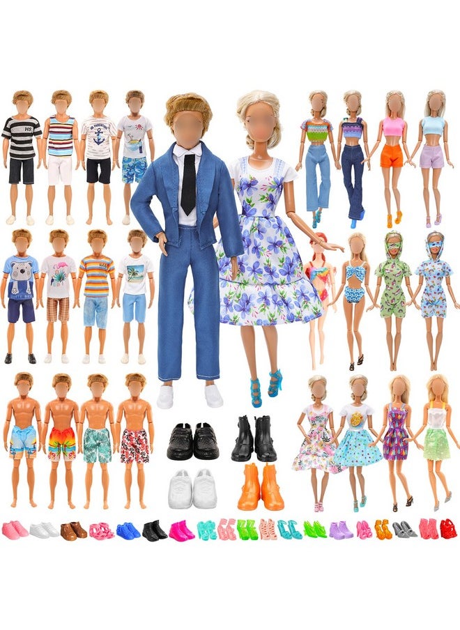 Miunana Lot 37 pcs Random Doll Clothes Shoes Set for 11.5 inch Doll, Includ 5 PCS Boy Doll Clothes + 10 Girl Clothes + 5 Girl Fashion Skirts + 2 Pairs for Boy Shoes + 15 Pairs of Girl Doll Shoes