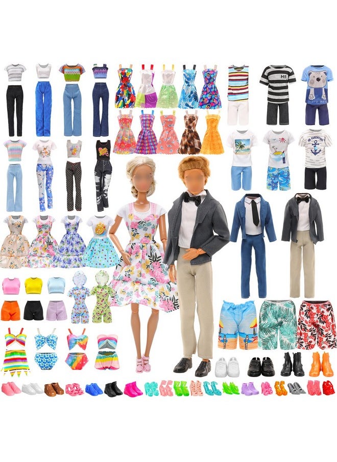 Miunana Lot 37 pcs Random Doll Clothes Shoes Set for 11.5 inch Doll, Includ 5 PCS Boy Doll Clothes + 10 Girl Clothes + 5 Girl Fashion Skirts + 2 Pairs for Boy Shoes + 15 Pairs of Girl Doll Shoes