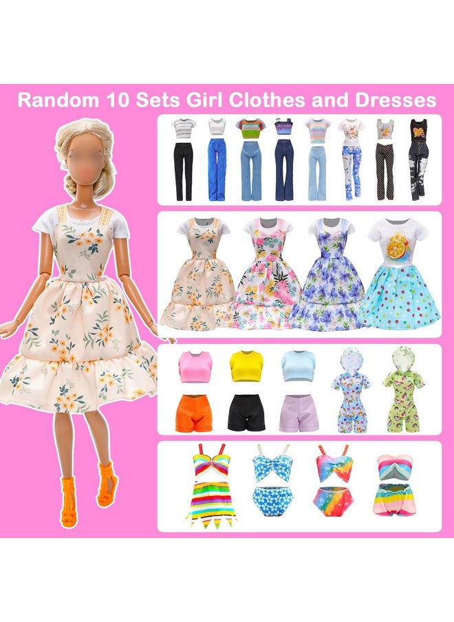 Miunana Lot 37 pcs Random Doll Clothes Shoes Set for 11.5 inch Doll, Includ 5 PCS Boy Doll Clothes + 10 Girl Clothes + 5 Girl Fashion Skirts + 2 Pairs for Boy Shoes + 15 Pairs of Girl Doll Shoes