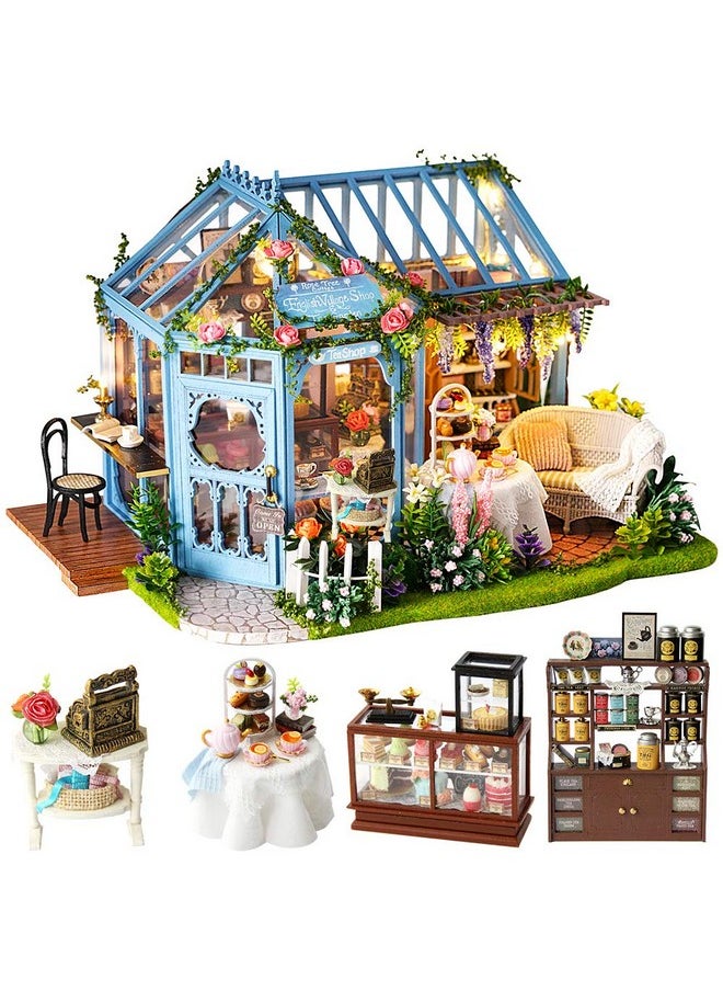 CUTEBEE Dollhouse Miniature House with Furniture, DIY Dollhouse Kit with Dust Proof, Music Movement, 1:24 Scale Creative Room for Valentine's Day Gift for Family and Friends (Rose Garden Tea House)