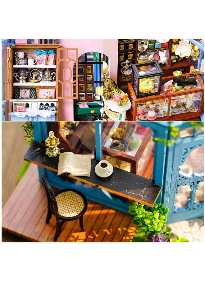 CUTEBEE Dollhouse Miniature House with Furniture, DIY Dollhouse Kit with Dust Proof, Music Movement, 1:24 Scale Creative Room for Valentine's Day Gift for Family and Friends (Rose Garden Tea House)