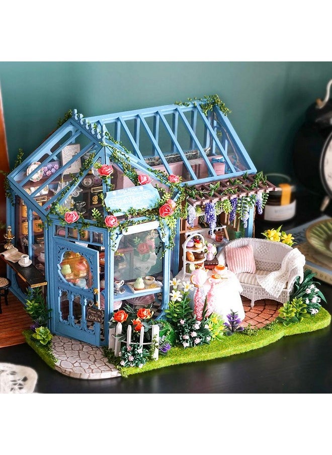 CUTEBEE Dollhouse Miniature House with Furniture, DIY Dollhouse Kit with Dust Proof, Music Movement, 1:24 Scale Creative Room for Valentine's Day Gift for Family and Friends (Rose Garden Tea House)