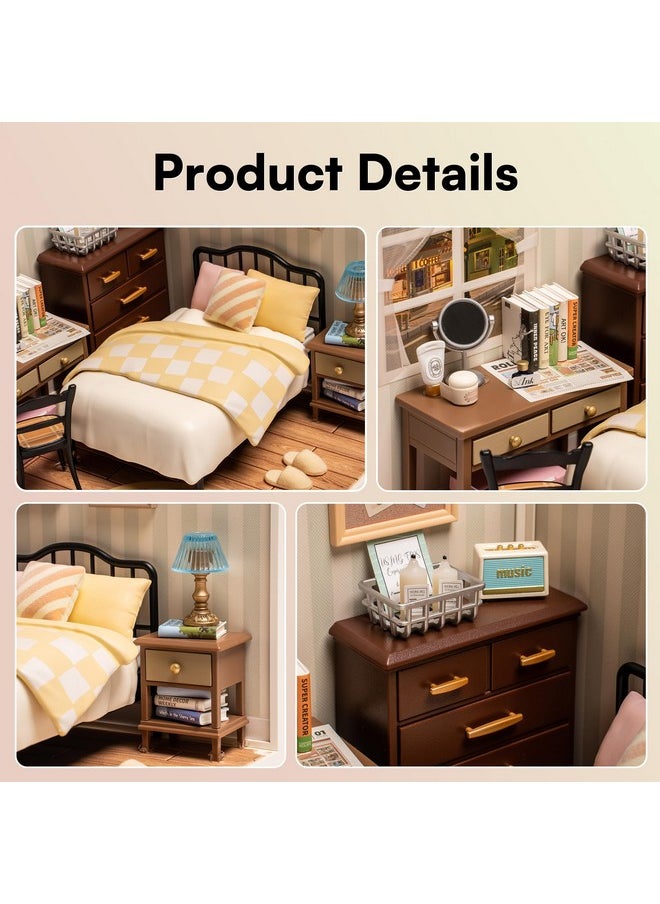 ROBOTIME DIY Miniature House Kit Mini Dollhouse Building Toy Set Plastic Tiny Room Making Kit with Accessories Model Room Craft Hobby Decent Gifts (Sweet Dream Bedroom)