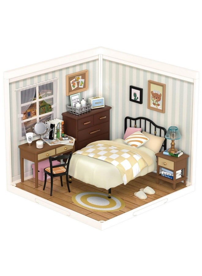 ROBOTIME DIY Miniature House Kit Mini Dollhouse Building Toy Set Plastic Tiny Room Making Kit with Accessories Model Room Craft Hobby Decent Gifts (Sweet Dream Bedroom)
