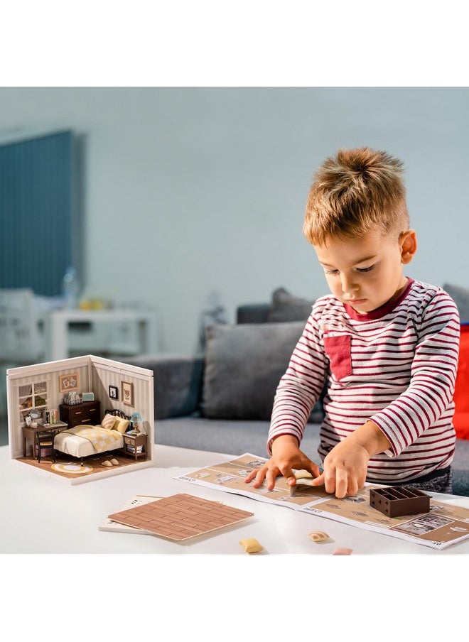 ROBOTIME DIY Miniature House Kit Mini Dollhouse Building Toy Set Plastic Tiny Room Making Kit with Accessories Model Room Craft Hobby Decent Gifts (Sweet Dream Bedroom)