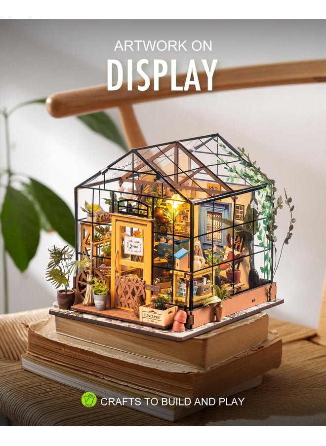 Rolife DIY Miniature House Kit Greenhouse, Tiny House Kit for Adults to Build, Mini House Making Kit with Furniture, Halloween/Christmas Decorations/Gifts for Family and Friends (Cathy's Greenhouse)