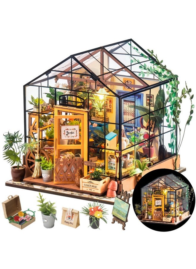 Rolife DIY Miniature House Kit Greenhouse, Tiny House Kit for Adults to Build, Mini House Making Kit with Furniture, Halloween/Christmas Decorations/Gifts for Family and Friends (Cathy's Greenhouse)