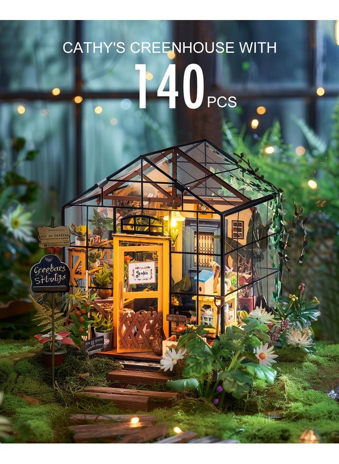 Rolife DIY Miniature House Kit Greenhouse, Tiny House Kit for Adults to Build, Mini House Making Kit with Furniture, Halloween/Christmas Decorations/Gifts for Family and Friends (Cathy's Greenhouse)