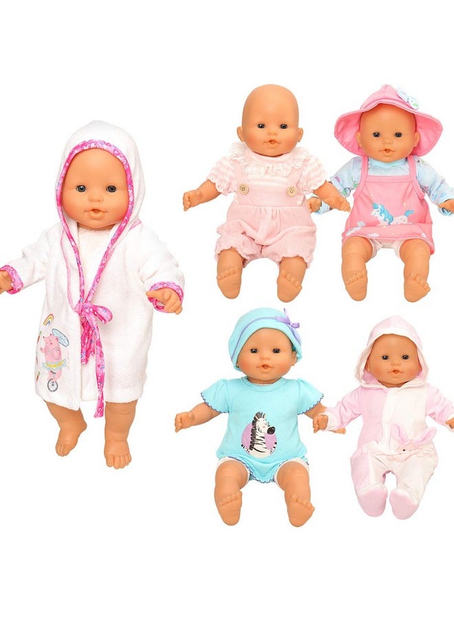Miunana 5 PCS 16-18 inch Baby Doll Clothes Outfit Pajamas for Baby Doll Clothes, 17 Inch Doll and for 18 Inch Girl Doll Outfits 2 Years Old Baby Doll