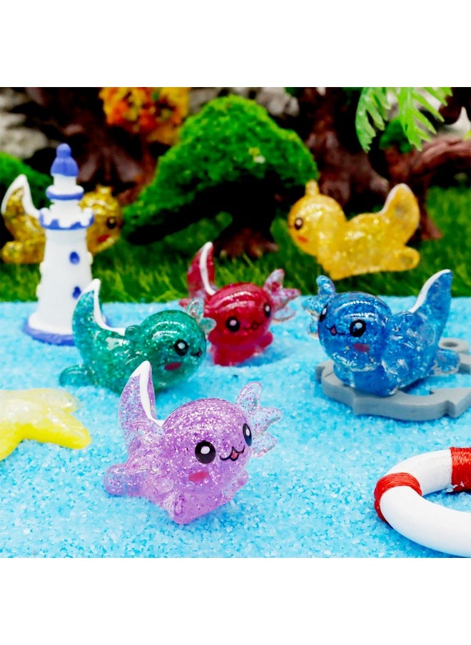 X Hot Popcorn 30pcs Mini Axolotl Resin Charms Miniature Glitter Axolotl Tiny Animal Figures Resin Trinkets Marine Aquarium Ornaments Dollhouse Decor for DIY Fish Tank Potted Garden Fairy Accessory