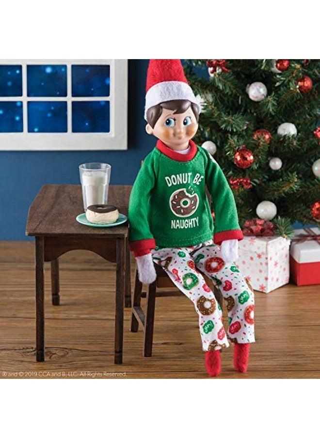 The Elf on the Shelf Donut Pajama Outfit - 2019 Retro Claus Couture Sleepover Set (Two Piece) - Cute Christmas Themed PJ Outfit For Both Boy and Girl Elves - Dress Your Sleepy Elves For Christmas Eve