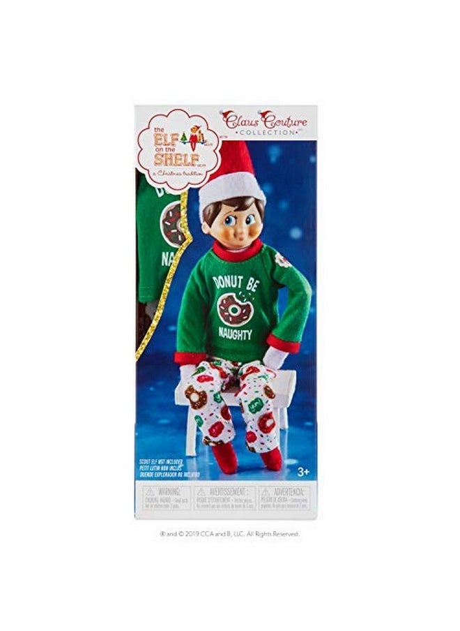 The Elf on the Shelf Donut Pajama Outfit - 2019 Retro Claus Couture Sleepover Set (Two Piece) - Cute Christmas Themed PJ Outfit For Both Boy and Girl Elves - Dress Your Sleepy Elves For Christmas Eve
