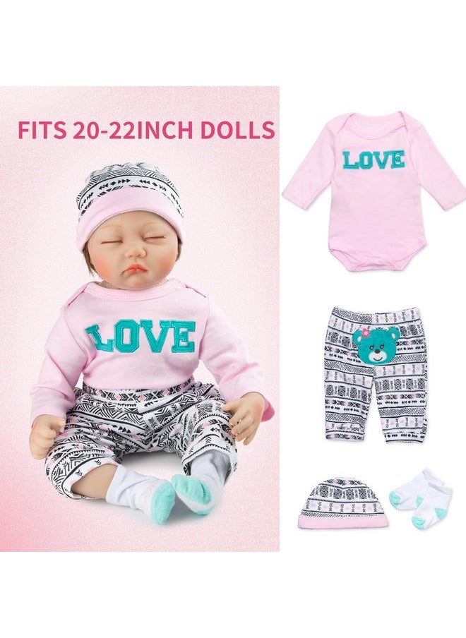 Reborn Baby Girl Doll Clothes Pink Outfits Accesories 8 Pcs Set with Backpack&Diaper for 17-22 Inch Reborn Doll Newborn Girl