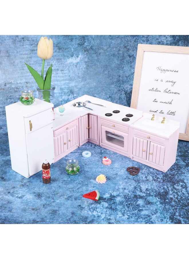 Haomian Dollhouse Kitchen Furniture Kit 1:12 Dollhouse Miniature Furniture Wooden Kitchen Cabinet Fridge Set Kitchen Dining Room Furniture for 1:12 Dollhouse Miniatures Scenes Accessories