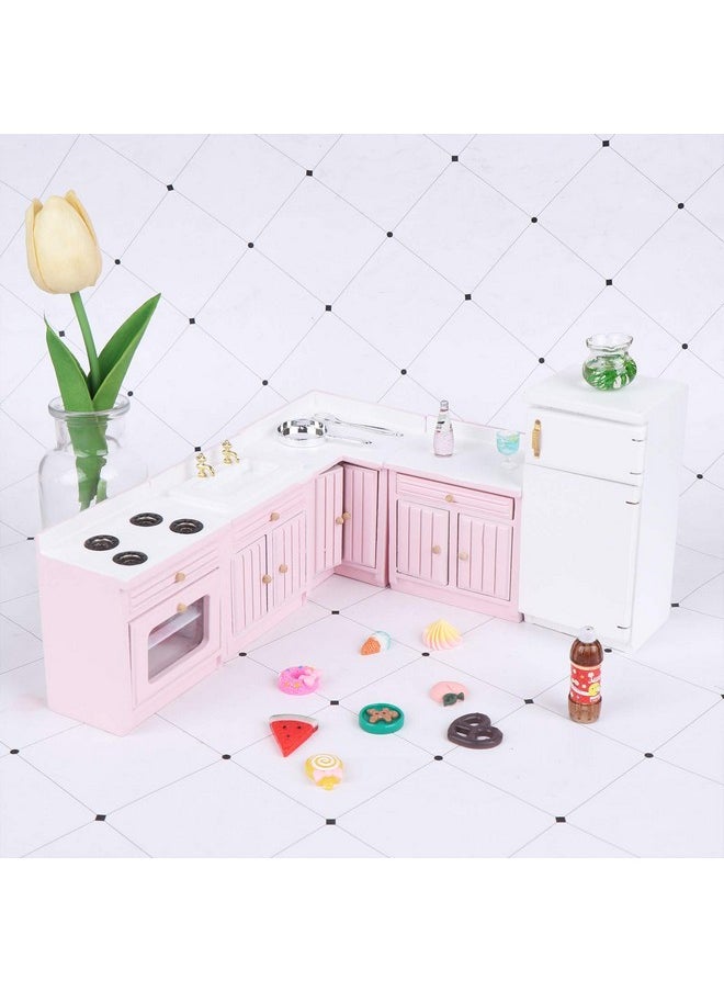 Haomian Dollhouse Kitchen Furniture Kit 1:12 Dollhouse Miniature Furniture Wooden Kitchen Cabinet Fridge Set Kitchen Dining Room Furniture for 1:12 Dollhouse Miniatures Scenes Accessories