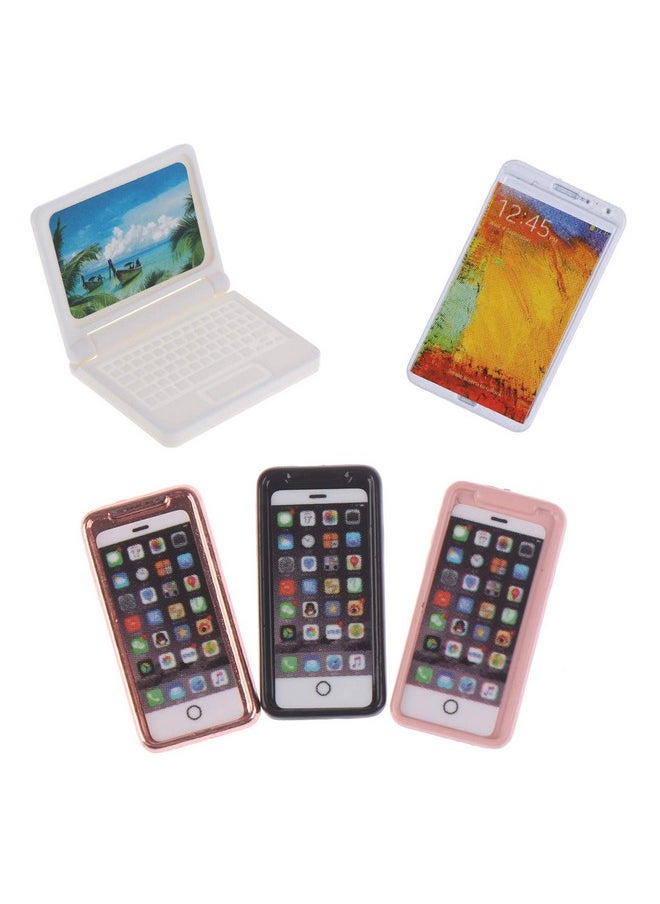 Haomian 5 Pcs/Set Dollhouse Mini Laptops/Phone,Scene Miniatures Computers Mobiles Phones Simulation Mini Toy Craft for Doll House Decoration,1:12 Scale Dolls House Furniture Doll Accessories