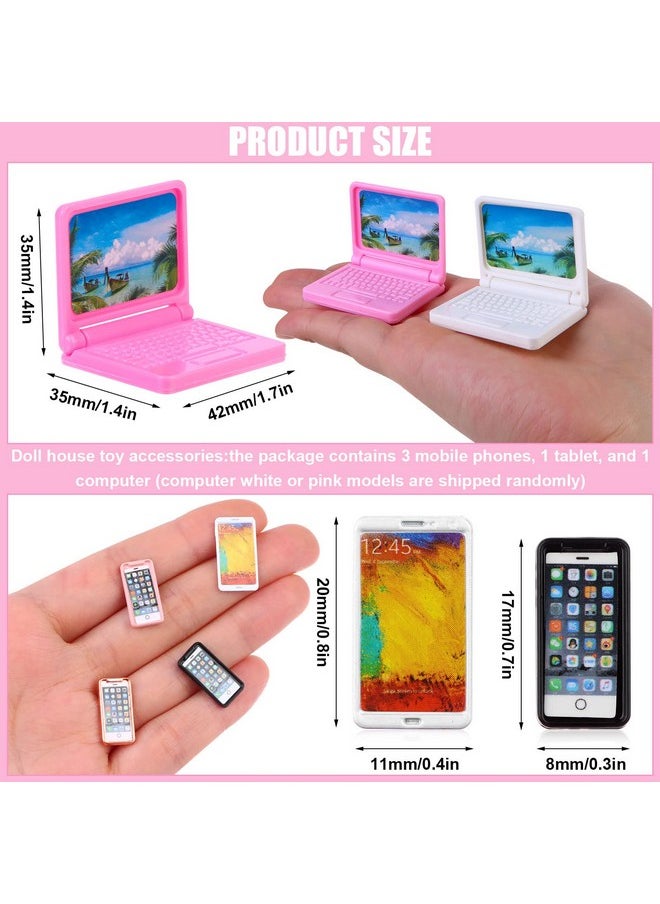 Haomian 5 Pcs/Set Dollhouse Mini Laptops/Phone,Scene Miniatures Computers Mobiles Phones Simulation Mini Toy Craft for Doll House Decoration,1:12 Scale Dolls House Furniture Doll Accessories